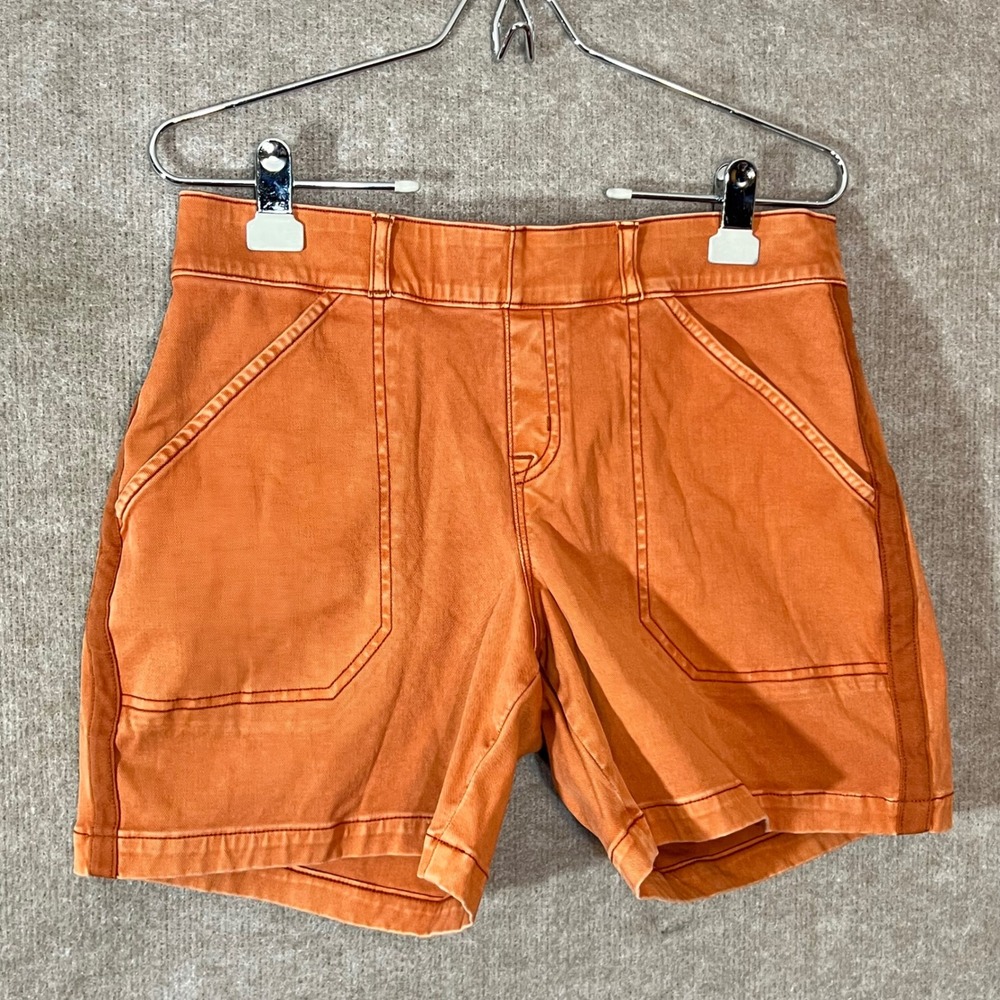 Spanx Stretch Twill Shorts Women M Orange Pull On High Rise Utility 20358R